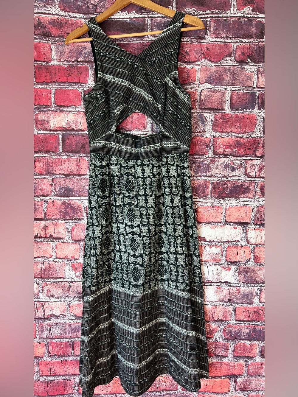 Free People Tribal Tale Cutout Mixed Print Midi Dress